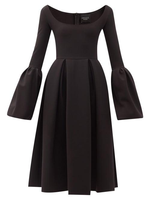 Matchesfashion.com A.w.a.k.e. Mode - Bell-sleeve Pleated Crepe A-line Dress - Womens - Black