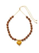 Tohum - Heart Glass, Wood & 24kt Gold-plated Necklace - Womens - Brown Multi