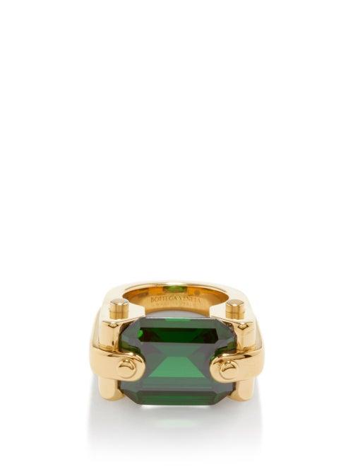 Bottega Veneta - Crystal & 18kt Gold-vermeil Ring - Womens - Green