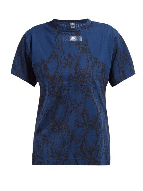Matchesfashion.com Adidas By Stella Mccartney - Snake Print Cotton Blend T Shirt - Womens - Blue Print