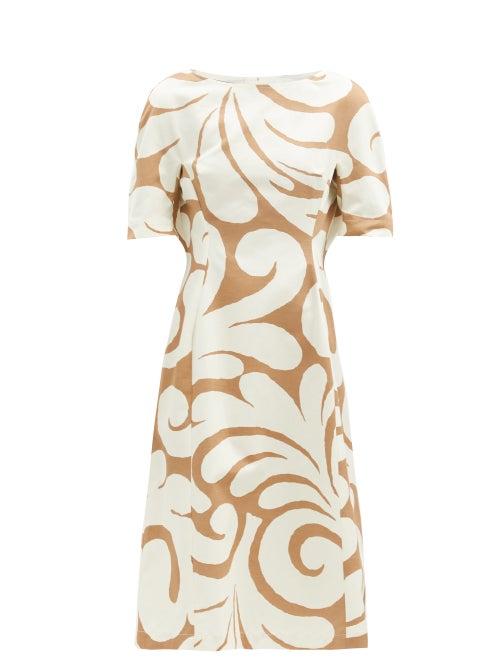 Matchesfashion.com Marni - Swirl-print Cotton-blend Canvas Dress - Womens - Beige Multi