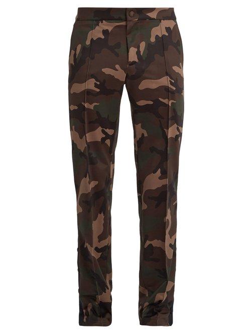 Matchesfashion.com Valentino - Side Stripe Camouflage Print Cady Track Pants - Mens - Camouflage