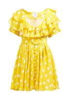Matchesfashion.com Gl Hrgel - Ruffle Floral Print Linen Mini Dress - Womens - Yellow Print