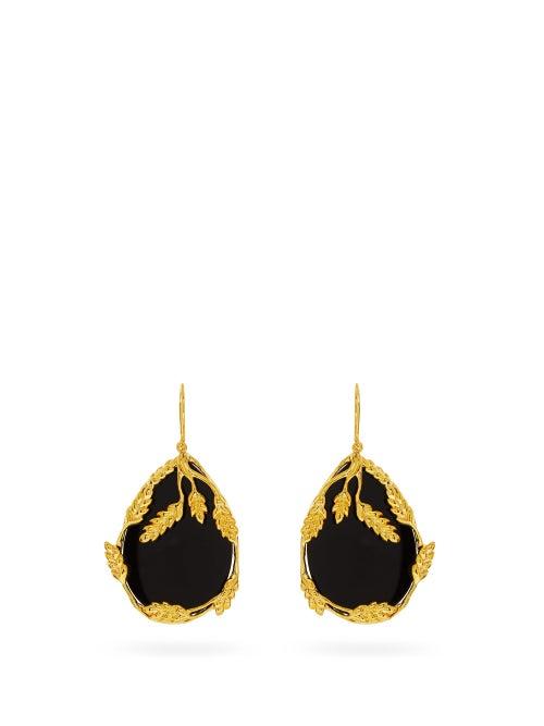 Matchesfashion.com Aurlie Bidermann - Franoise Onyx And Gold-plated Drop Earrings - Womens - Black Gold