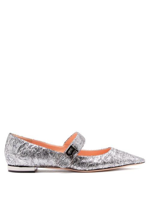 Matchesfashion.com Rochas - Mary Jane Floral Brocade Flats - Womens - Silver