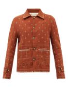 Harago - Kantha Embroidered Cotton Jacket - Mens - Brown Multi