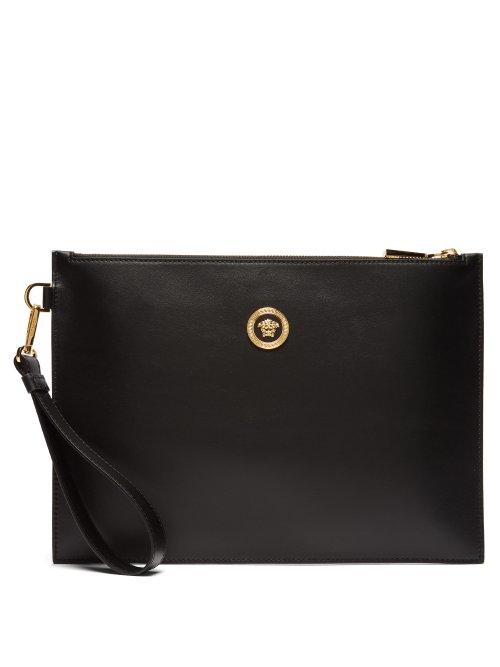 Matchesfashion.com Versace - Medusa Plaque Leather Pouch - Mens - Black
