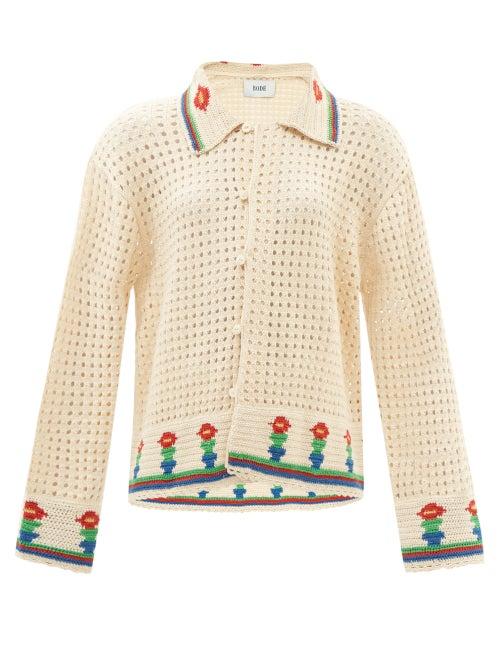 Bode - Potted Flower Cotton-crochet Shirt - Womens - Beige Multi