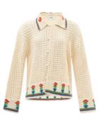 Bode - Potted Flower Cotton-crochet Shirt - Womens - Beige Multi