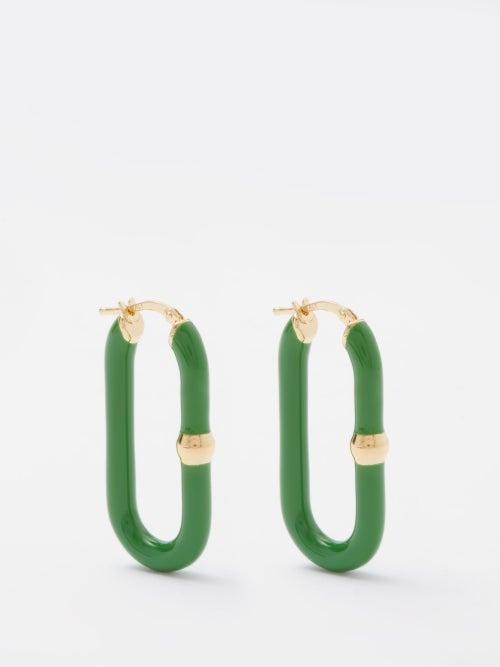 Bottega Veneta - Oval Hoop Earrings - Womens - Green Gold