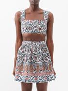 Boteh - Verbena Printed Linen-blend Cropped Top - Womens - White Multi