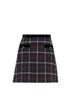 Matchesfashion.com Miu Miu - High Rise Velvet & Checked Twill Mini Skirt - Womens - Navy Multi