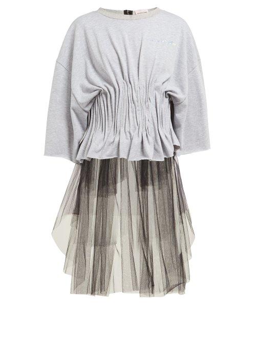 Matchesfashion.com Natasha Zinko - Ruched Corset Mesh T Shirt - Womens - Grey