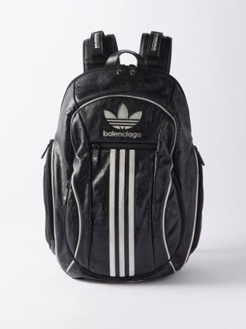 Balenciaga - X Adidas Trefoil-logo Crinkled-leather Backpack - Mens - Black White