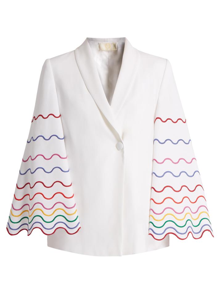 Sara Battaglia Shawl-collar Wave-embroidered Cady Jacket