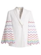 Sara Battaglia Shawl-collar Wave-embroidered Cady Jacket