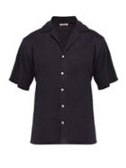 Matchesfashion.com Hecho - Cuban Collar Linen Jersey Shirt - Mens - Navy