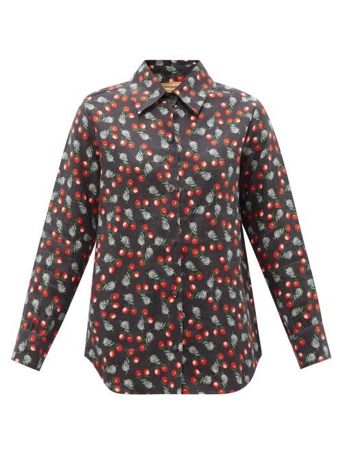 Muzungu Sisters - Fern Snail-print Linen Shirt - Womens - Black Print