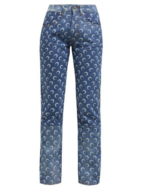 Matchesfashion.com Marine Serre - Crescent Moon Patterned Jeans - Womens - Denim