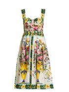 Dolce & Gabbana Floral-print Gathered-skirt Cotton-poplin Dress