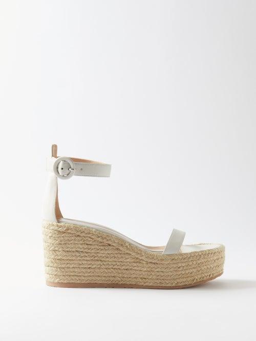 Gianvito Rossi - 45 Leather Platform Espadrille Sandals - Womens - White Multi