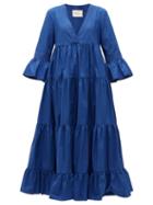 Matchesfashion.com La Doublej - Jennifer Jane Tiered Cotton-poplin Dress - Womens - Blue