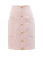 Balmain - High-rise Buttoned Wool Skirt - Womens - Pink