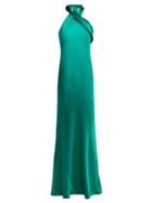 Matchesfashion.com Galvan - Pandora Silk Satin Halterneck Gown - Womens - Green