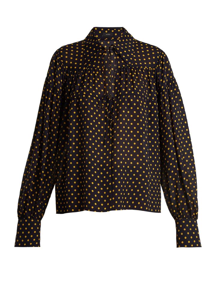Joseph Geoff Polka-dot Print Tie-neck Crepe Shirt
