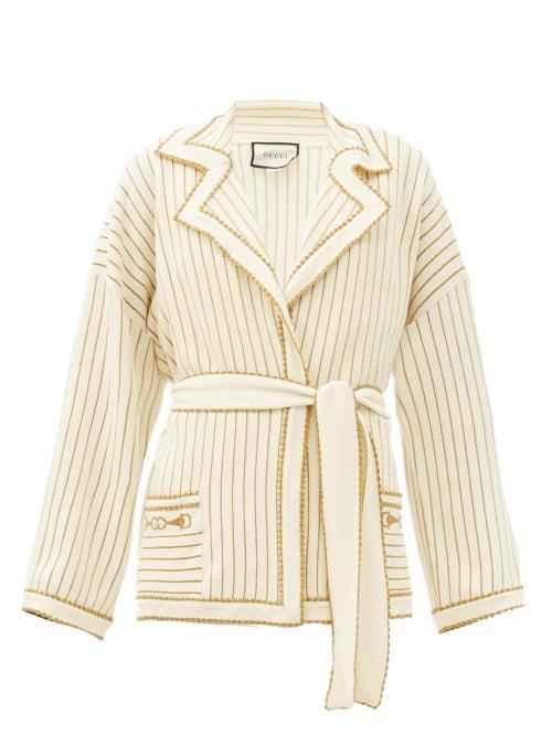 Matchesfashion.com Gucci - Lurex-striped Wool-blend Belted Cardigan - Womens - Ivory