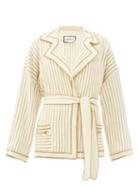 Matchesfashion.com Gucci - Lurex-striped Wool-blend Belted Cardigan - Womens - Ivory