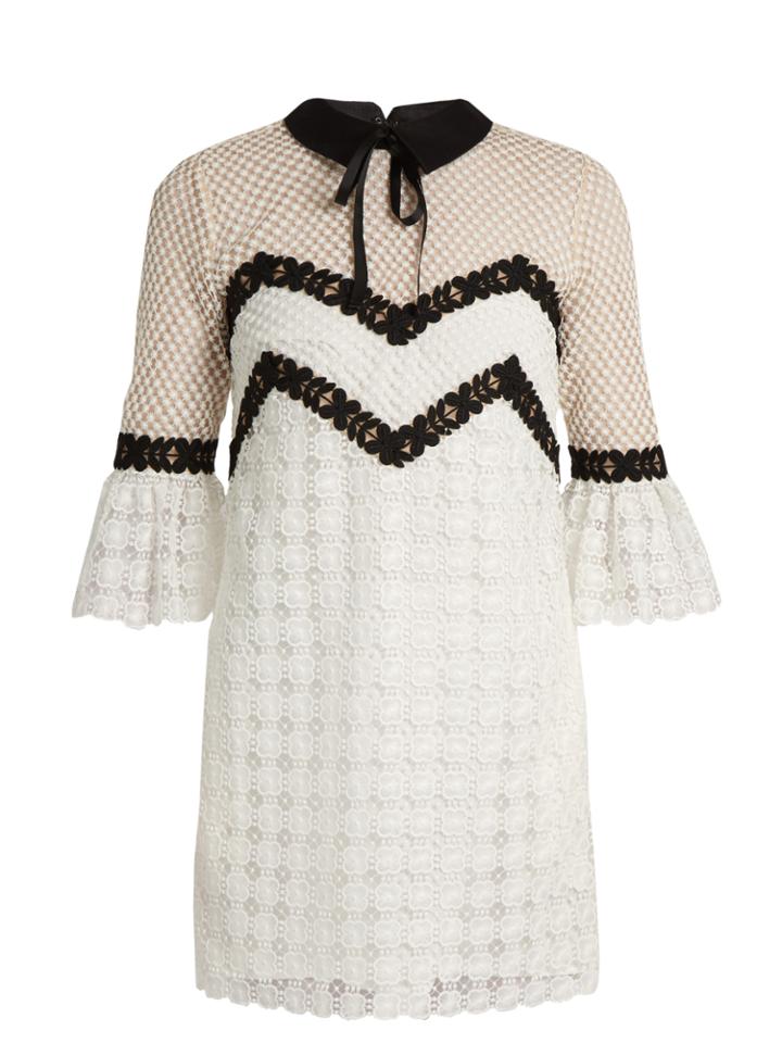 Self-portrait Tie-collar Petal-lace Mini Dress