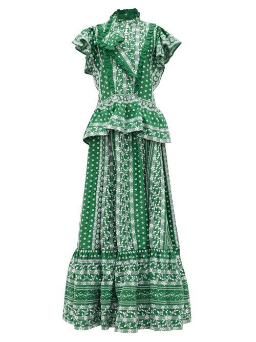 Matchesfashion.com Erdem - Feliciana Floral-embroidered Cotton-poplin Gown - Womens - Green White