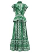 Matchesfashion.com Erdem - Feliciana Floral-embroidered Cotton-poplin Gown - Womens - Green White
