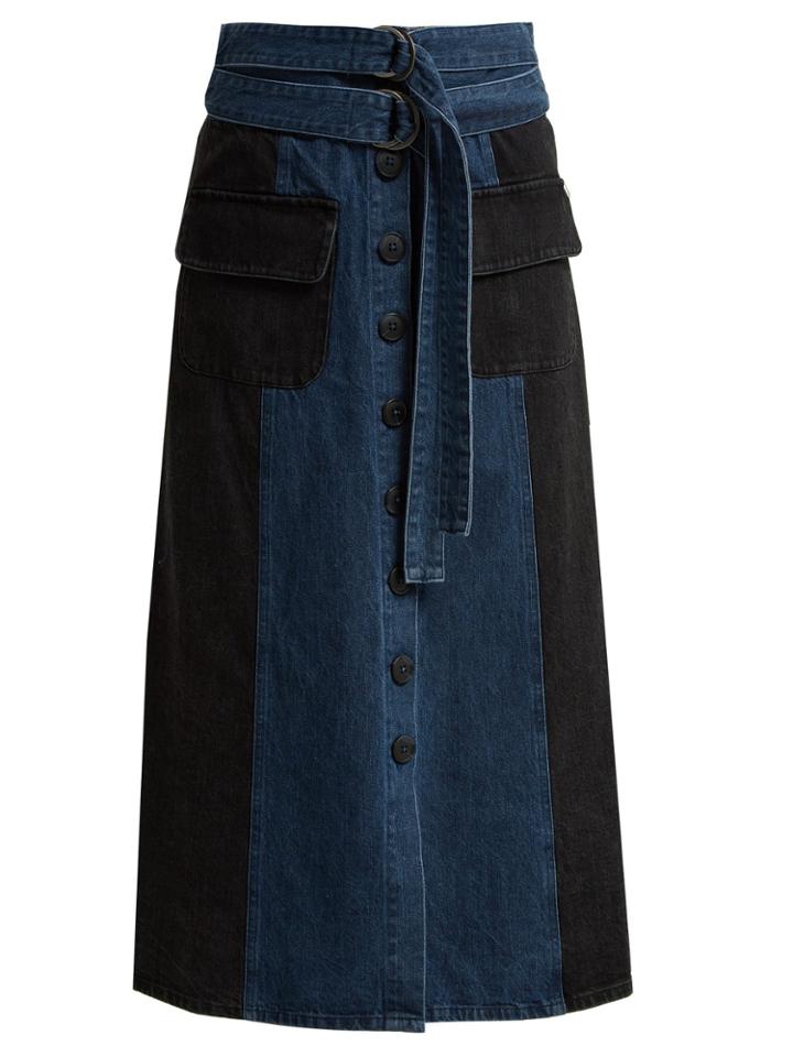 Sea Bleu Two-tone Denim Midi Skirt