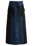 Sea Bleu Two-tone Denim Midi Skirt