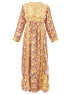 Matchesfashion.com Muzungu Sisters - Frangipani Poppy White Print Silk Midi Dress - Womens - Orange Multi