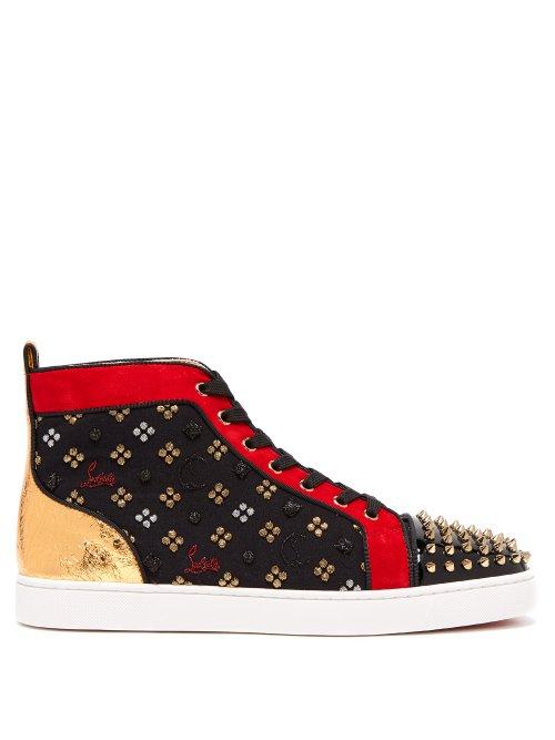 Matchesfashion.com Christian Louboutin - Lou Spike Embellished Jacquard High Top Trainers - Mens - Multi