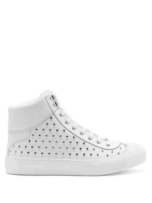 Matchesfashion.com Jimmy Choo - Argyle High Top Stud Embellished Leather Trainers - Mens - White