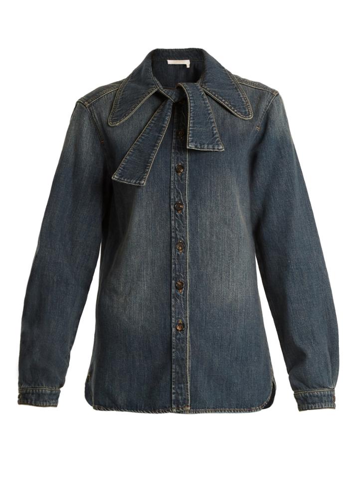 Chloé Tie-neck Denim Shirt