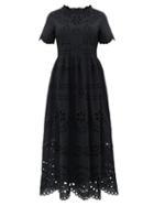 Matchesfashion.com Redvalentino - Broderie-anglaise Cotton-poplin Maxi Dress - Womens - Black