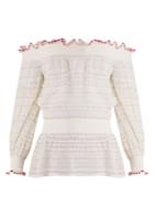 Alexander Mcqueen Ruffle-trimmed Off-the-shoulder Ladder-lace Top