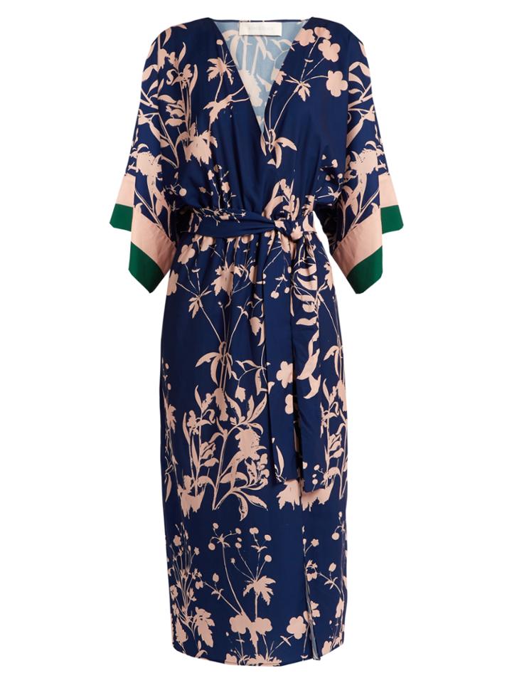 Borgo De Nor Raquel Plant-print Crepe De Chine Kimono Dress