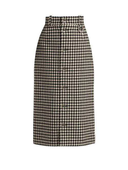 Matchesfashion.com Balenciaga - Houndstooth Button Down Pencil Skirt - Womens - Black White