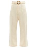 Matchesfashion.com Lisa Marie Fernandez - Belted Linen Cropped Straight-leg Trousers - Womens - Cream