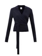 Allude - V-neck Wool-blend Wrap Cardigan - Womens - Navy