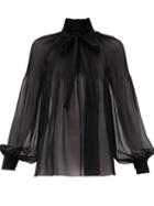 Matchesfashion.com Saint Laurent - Tie-neck Pliss Silk-georgette Blouse - Womens - Black