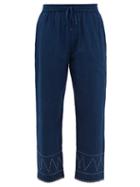 Harago - Kantha Embroidered Cotton Drawstring Trousers - Mens - Navy