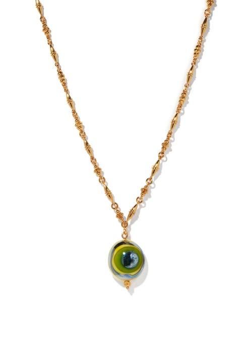 Ladies Jewellery Tohum - Evil Eye 24kt Gold-plated Pendant Necklace - Womens - Green Gold