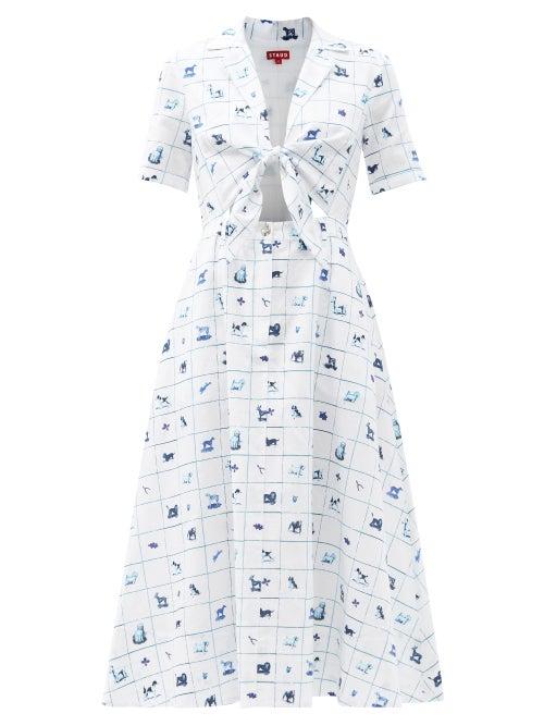 Matchesfashion.com Staud - Giorgiana Good Luck Pup-print Linen-blend Dress - Womens - White Print